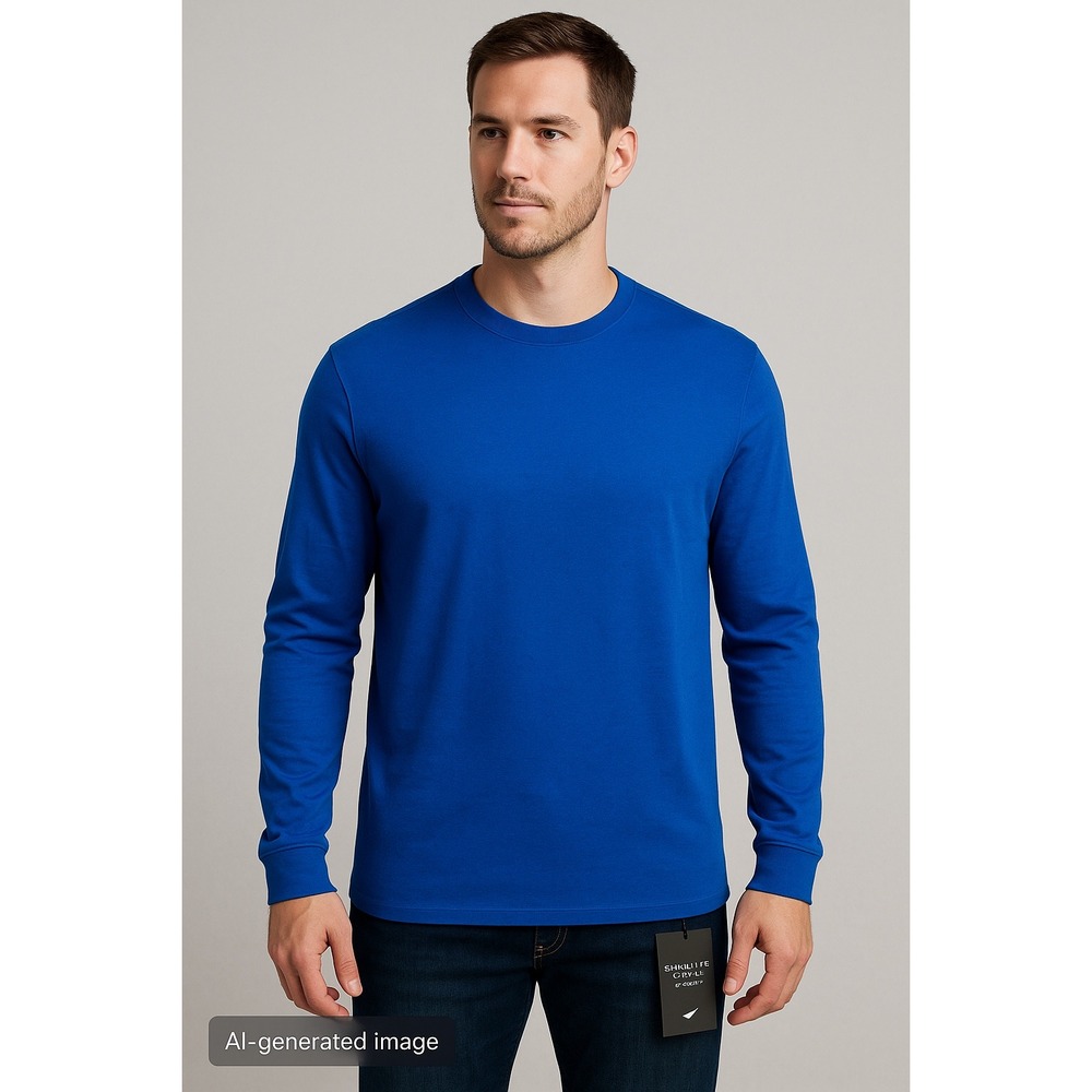 Shaquille O'Neal Estate‎ Blue Knit Crew Long Sleeve Shirt LT NWT